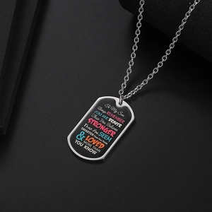To My Son stainless steel dog tag necklace with inspirational quote on black texture background