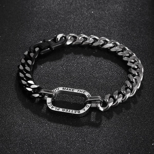 Bracelet Chaîne Cubaine en Acier Inoxydable Bicolore Pour Homme Femme Avec Citation Inspirante Gravée Bijoux Hip Hop Cadeau