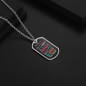 Stainless steel dog tag necklace for son with inspirational quotes on black pendant