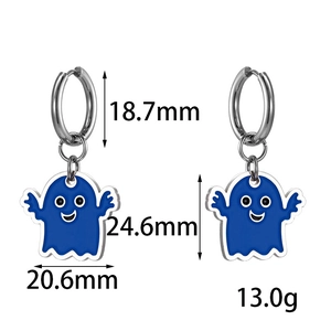 Dimensioni dettagliate degli orecchini a fantasma blu in metallo lucido e smalto