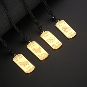 Collier Vintage en Acier Inoxydable Plaqué Or Avec Pendentif Zodiaque Chinois pour Hommes Femmes Médaillon Signe Animal Cadeau d'Anniversaire