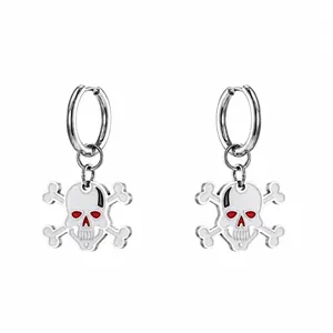 Punk Halloween Skull Crossbones Hoop Earrings Titanium Steel Drip Oil Enamel Red Eye Gothic Ghost Festival Jewelry Gift