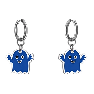 Orecchini a cerchio in metallo argento con pendente a fantasma blu smaltato