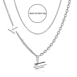 Detail view of double-layer necklace with guitar pendant and dimensional measurements