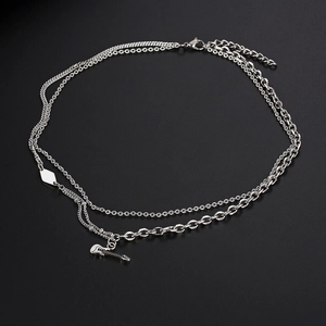 Hip Hop Double Layered Stainless Steel Electric Guitar Pendant Necklace For Men Women Unisex Rock Music Party Jewelry