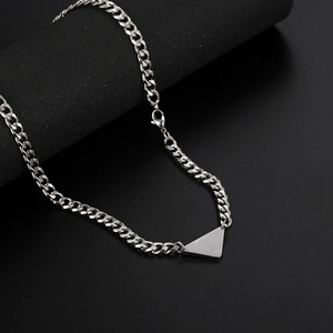 Collar de Colgante de Triángulo de Acero de Titanio Minimalista Hip Hop Pulido Cadena de Eslabones Cubanos Joyería Unisex