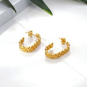 Vintage Gold Titanium Steel Twisted C-Shape Earrings Geometric Hollow Spiral Fashion Jewelry For Women