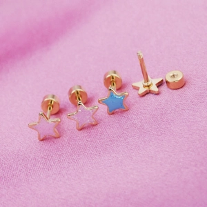 Mini star titanium steel stud earrings with glitter enamel and secure screw backs