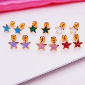 Cute Mini Star Titanium Steel Stud Earrings Colorful Glitter Electroplated Minimalist Screw Back Earrings Women Kids Jewelry