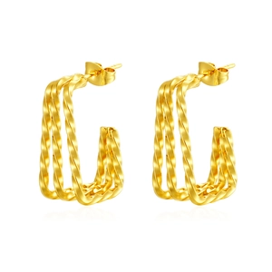 Gold triple-layer twisted rope U-shaped hoop earrings with a sleek minimalist design