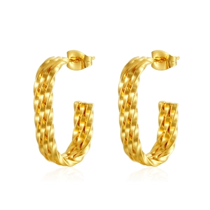 Chic twisted geometric gold titanium steel C-shaped hoop earrings for women