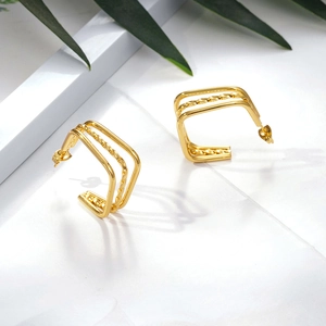 Triple layer geometric gold plated square hoop earrings in minimalist stainless steel