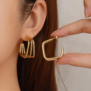 Minimalist multi-layer geometric square earrings in gold plated stainless steel
