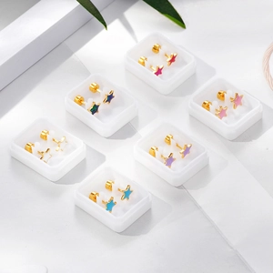 Minimalistische Edelstahl Pentagramm Stern Ohrstecker Für Damen Bunte Glitzer Emaille Schraubverschluss Kleiner Täglicher Schmuck
