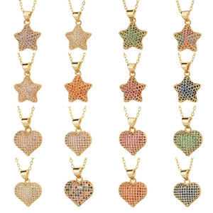 Kupfer Gold Überzogen Herz Stern Anhänger Halskette Mikro Pavé Zirkonia Kette Modeschmuck Für Damen Geschenk