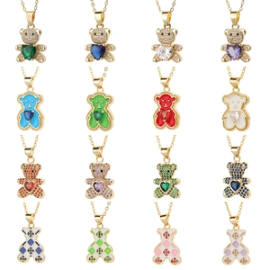 Fashion Copper Gold Plated Micro Paved Zircon Heart Bear Pendant Necklace Cute Animal Teddy Bear Jewelry For Women Daily Gift