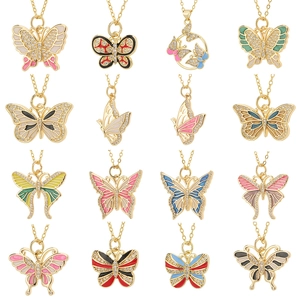 Mode Koper Zirconia Vlinder Hanger Ketting Prachtige Emaille Vergulde Dier Sleutelbeen Ketting Voor Vrouwen Sieraden Cadeau