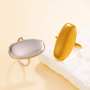Anello Aperto Minimalista in Acciaio Inossidabile a Forma Ovale con Superficie Liscia per Donna Anello Geometrico Regolabile Gioielli