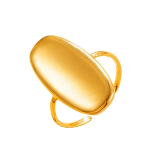 Anello con sigillo ovale in acciaio inossidabile dorato con fascia aperta e finitura a specchio