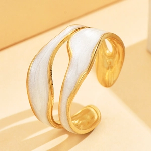 Anillo Abierto Geométrico Retro de Acero Inoxidable para Mujer Esmalte Goteo de Aceite Anillo de Banda de Esmalte Minimalista Regalo