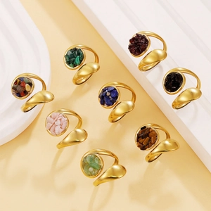 Edelstahl Offener Ring 18K Vergoldet Natur Bruchstein Eingelegt Verstellbarer Edelstein Ring Für Damen Schmuck Geschenk