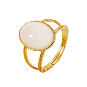 Vintage gold stainless steel ring featuring large oval white resin stone and dual-layer band
