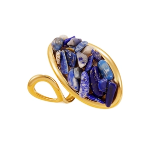 Bague bohème vintage en métal doré avec incrustations de pierres naturelles bleues