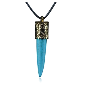 Collier bohème vintage avec pendentif turquoise et manchon en métal doré gravé