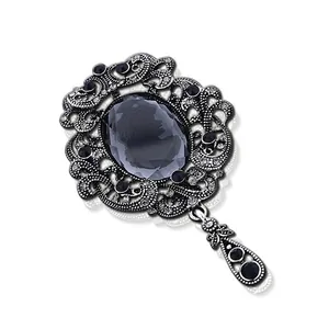 Vintage Victorian Cameo Portrait Brooch For Women Alloy Rhinestone Antique Silver Hollow Floral Relief Lapel Pin Jewelry