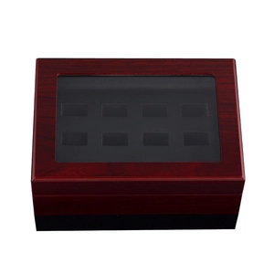 Boîte à bijoux en bois rouge foncé avec 8 compartiments et fenêtre pour bagues et montres