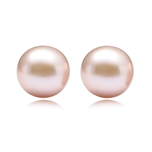 Elegante coppia di orecchini a lobo con perle d'acqua dolce tonde oro rosa