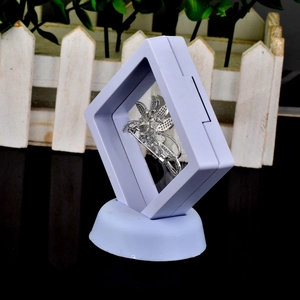 Lavender 3D floating display case for silver insect brooch on round base stand