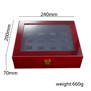 Luxury Wooden Champion Ring Box With 30 Slots Transparent Glass Window High Gloss Finish Jewelry Display Case Storage Box