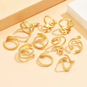 Verstellbares goldene Schlangenringe Set für Damen im Retro Hip-Hop Edelstahl Stil
