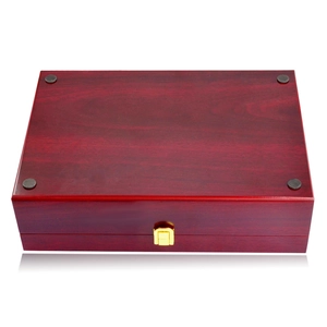 Deep red matte finish wooden storage case with 6 slots for baseball display and collection
