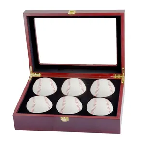 Vintage Wood Baseball Display Case With Clear Glass Lid Multi Compartment Dustproof Storage Box For Sports Memorabilia Collection