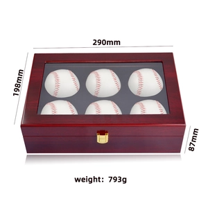 Solid wood baseball display box with matte finish, glass lid, and 6 ball capacity