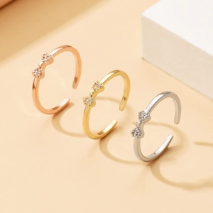 Elegante Anello Aperto con Fiocco a Farfalla in Rame e Zircone per Donna Regolabile Stile Dolce e Fresco Oro Rosa Oro Argento Gioielli
