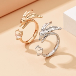 Anello Aperto Coniglio Carino per Donna Rame Resina Intarsiato Design a Cuore Anello Regolabile Gioielli Zodiaco Animale Regalo