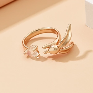 Anello aperto con coniglio in oro rosa con gemma rosa e design regolabile carino