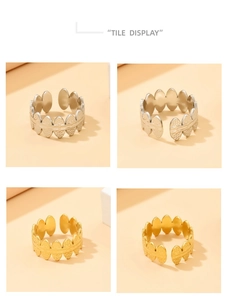 Detalle de anillos abiertos ajustables con textura de hojas en acabados oro y plata
