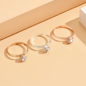 Set di anelli con diamante a quattro griffe regolabili in oro, argento e rosa