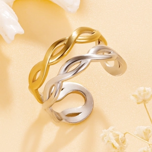Minimalist interwoven twisted rope open rings in gold and silver finish for women