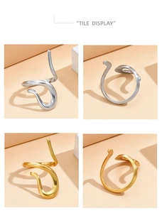 Detailopname van onregelmatige gestroomlijnde open ringen in mat goud en zilver