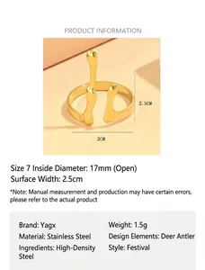 Detailed size chart for stainless steel antler ring with 17mm inner diameter