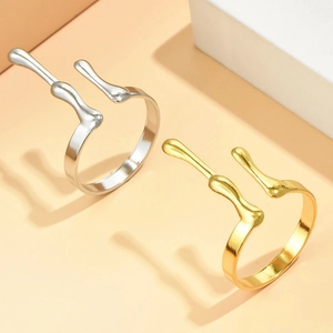 Cute Antler Adjustable Stainless Steel Open Ring For Women Minimalist Fluid Melted Design Christmas Gift Fashion Jewelry