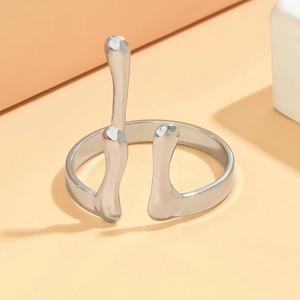Adjustable liquid metal antler style open ring in polished silver stainless steel