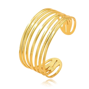 Minimalist gold-plated wide multi-layer open cuff bracelet with adjustable stainless steel lines