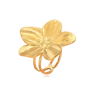 Eleganter Vintage Gold Blumenring aus gebürstetem Edelstahl mit verstellbarer Öffnung