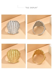 Detailansicht der Muschel-Ringe in Gold und Silber mit realistischer Oberflächenstruktur